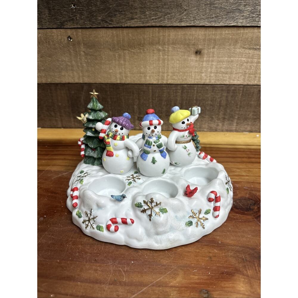 PartyLite Snowman Candle Holder 3 Snowbell Tealight Christmas Holiday In Box